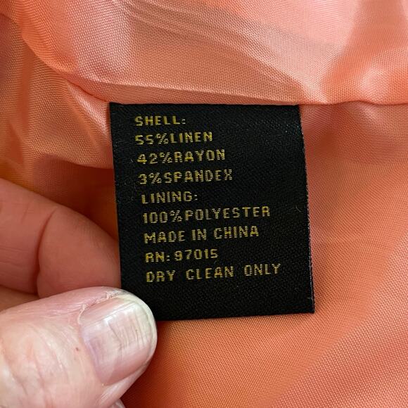 Allen by ABS Peach Linen Blend One Button Notch Lapel Blazer Jacket NWT Size 6 - Picture 11 of 12